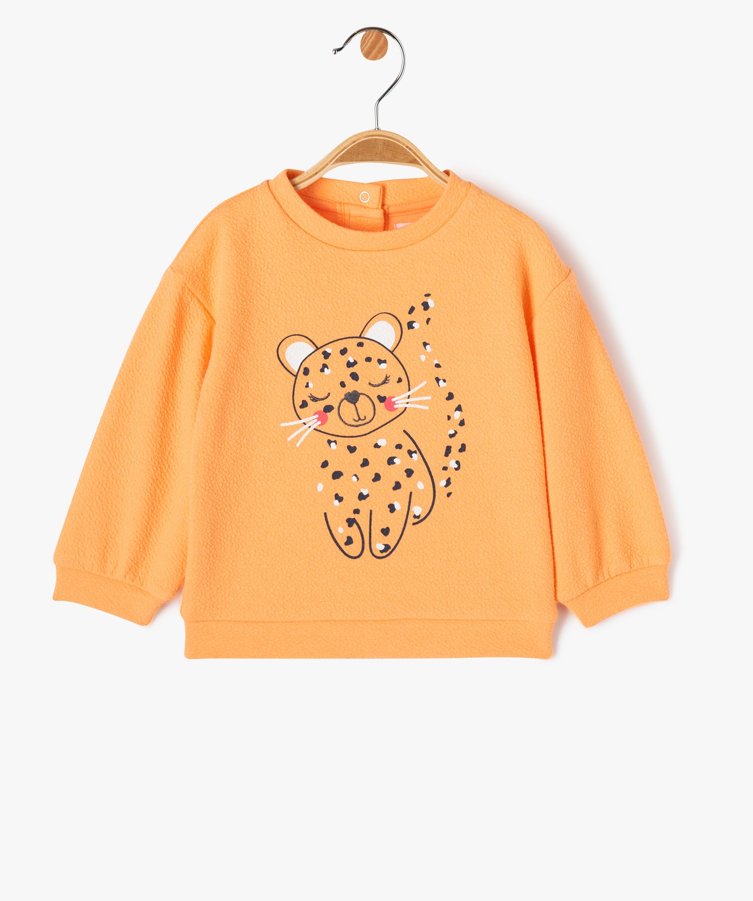 Sweat en jersey gaufré imprimé bébé fille orange | GEMO