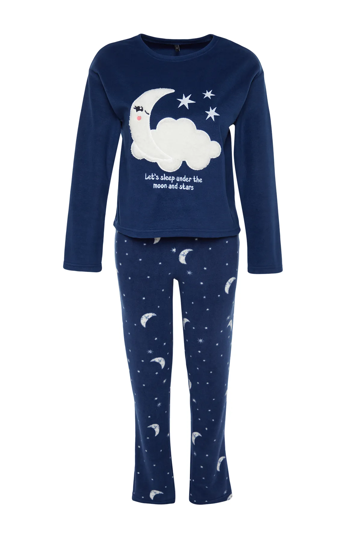 Trendyol Collection  Marineblaues Pyjama-Set aus Fleece mit T-Shirt und Hose und Galaxie-Muster THMAW24PT00027