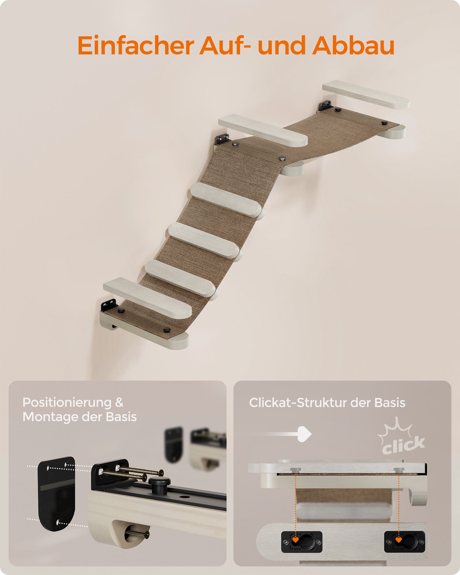 FEANDREA Katzen-Kletterwand, Kratzbaum Clickat Katzen-Kletterhängematte mit Leiter