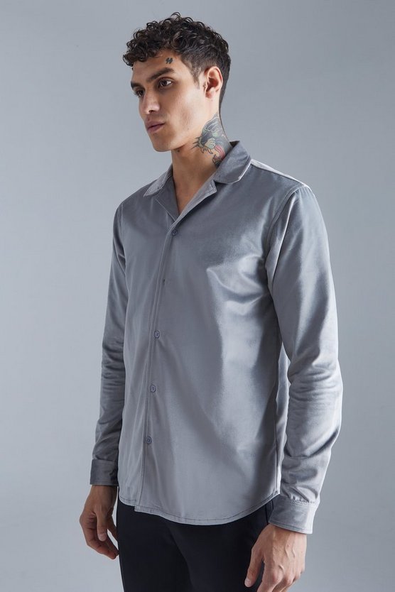 Langärmliges Velour-Hemd