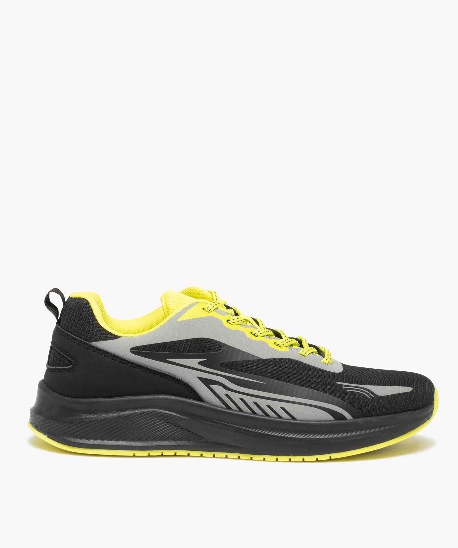 Baskets homme running en textile avec détails fluo noir | GEMO