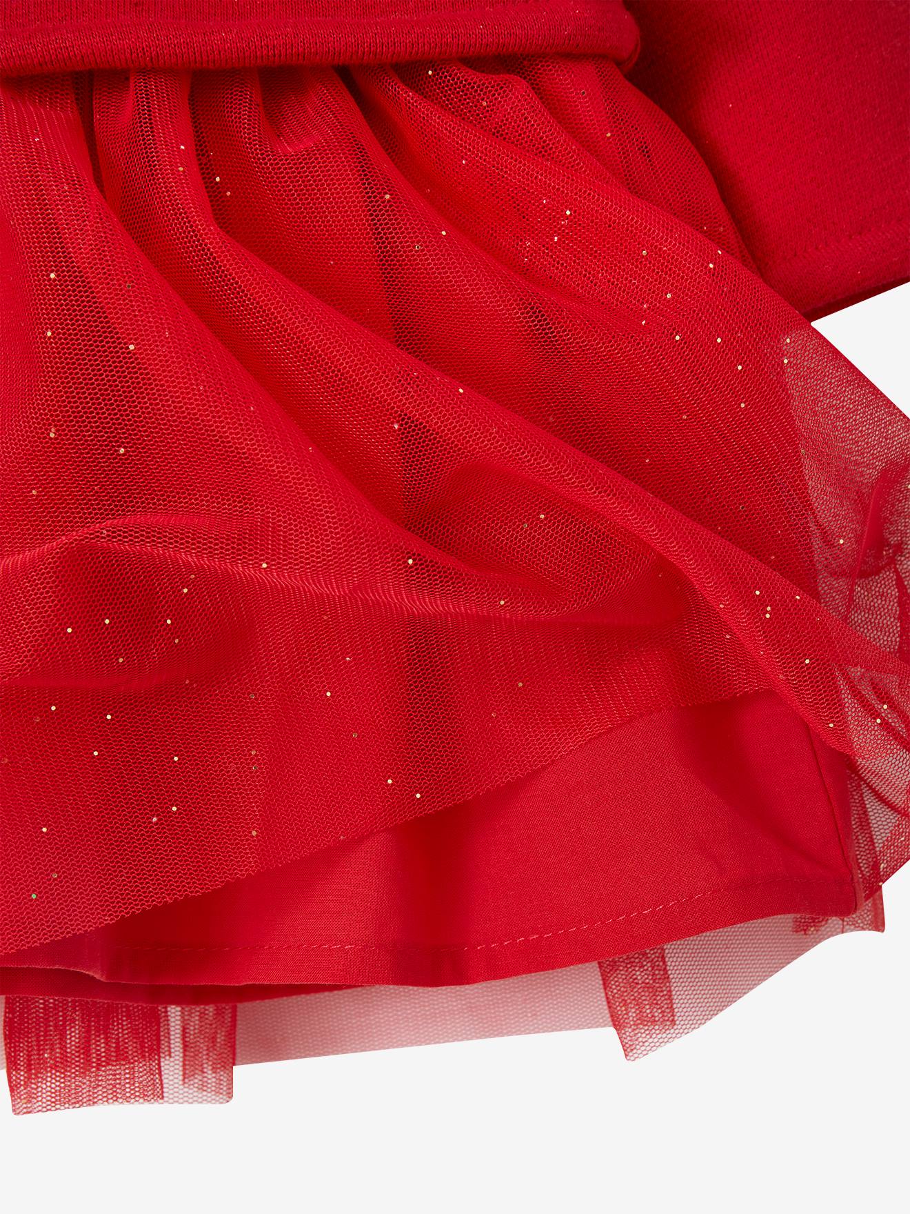 Vertbaudet Weihnachtliches Baby-Set: Kleid, Haarband & Strumpfhose - rot