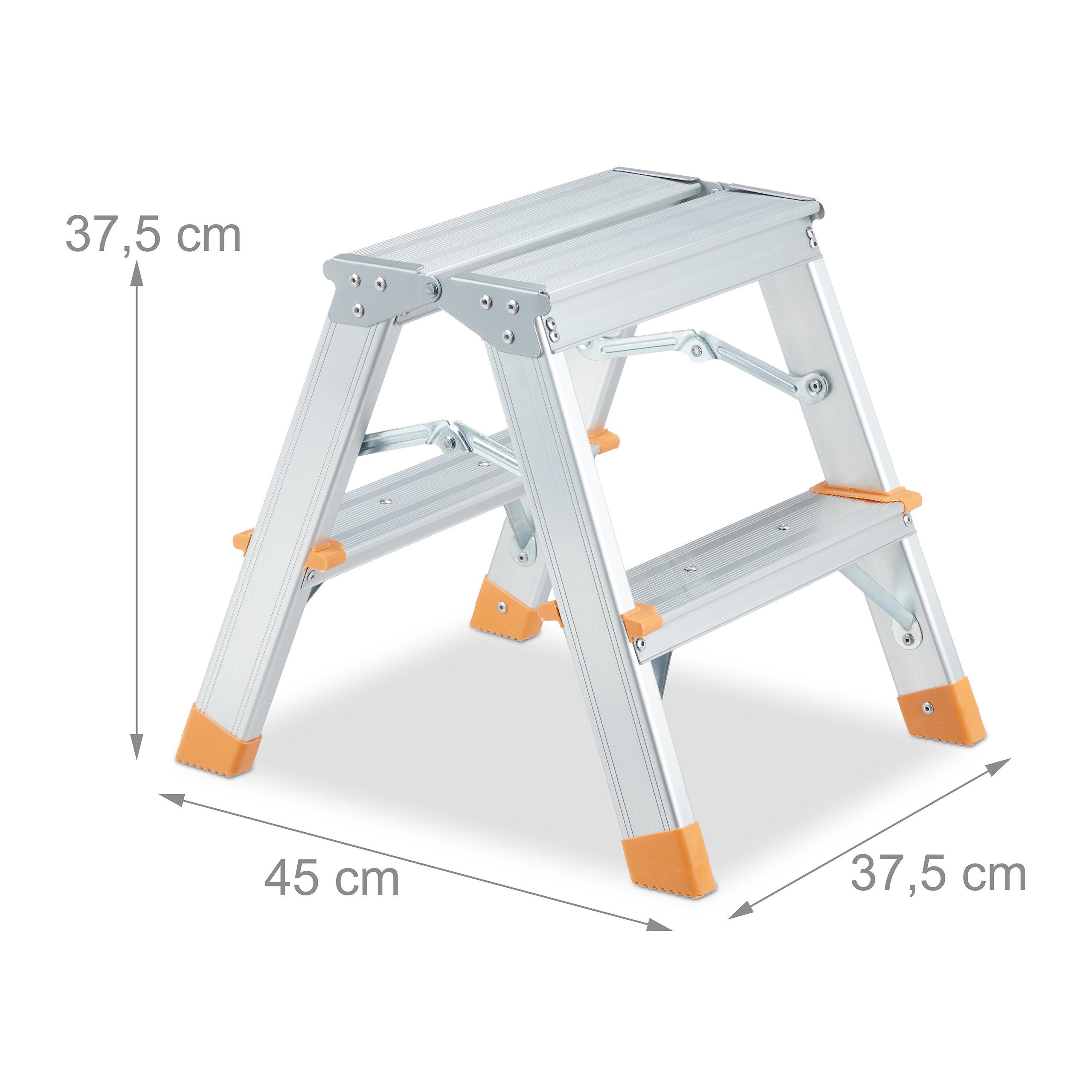 relaxdays Bockleiter Doppelseitige Trittleiter aus Aluminium, 2 Stufen