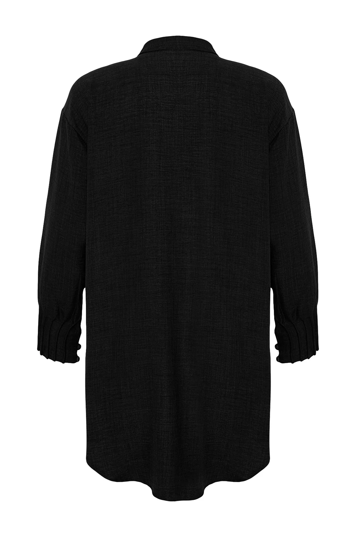 Trendyol Modest  Schwarzes Leinen-Aerobin-Gewebehemd TCTSS24TG00065