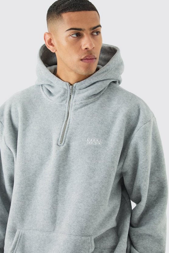Oversize Man Fleece-Hoodie mit Reißverschluss und Trichterkragen