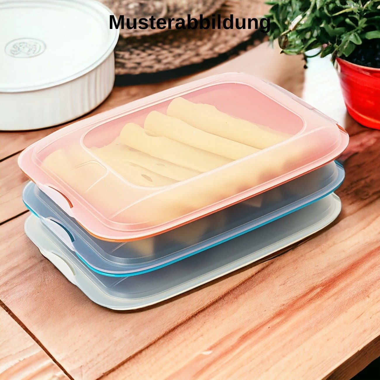 Engelland Frischhaltedose Aufschnittdosen, Aufschnittbox, Kunststoff, Kunststoff, (Vorteils-Set, 4-tlg., mit transparentem Deckel), stapelbar, platzsparend, Ordnung im Kühlschrank, Organizer, Stapelbox