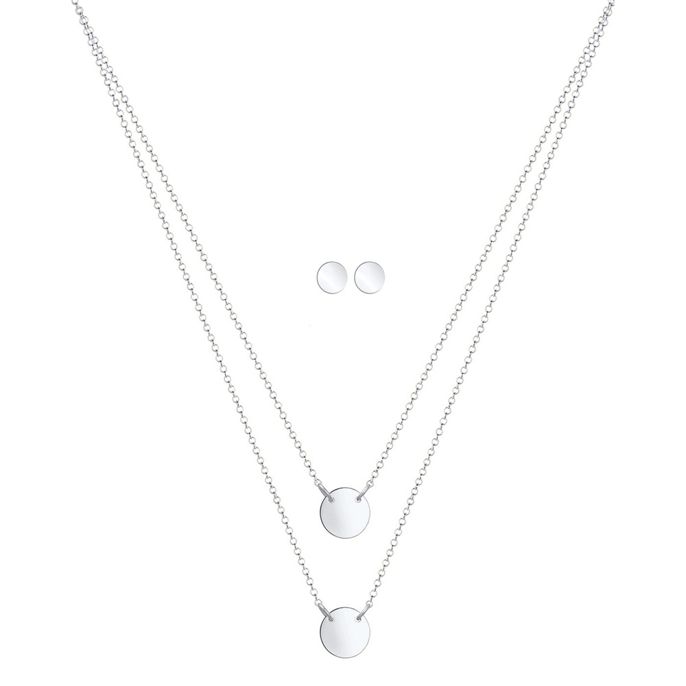 Elli Elli Ensemble de Bijoux Layer Kette Kreis Stecker Geo 925 Sterling Silber Bijoux