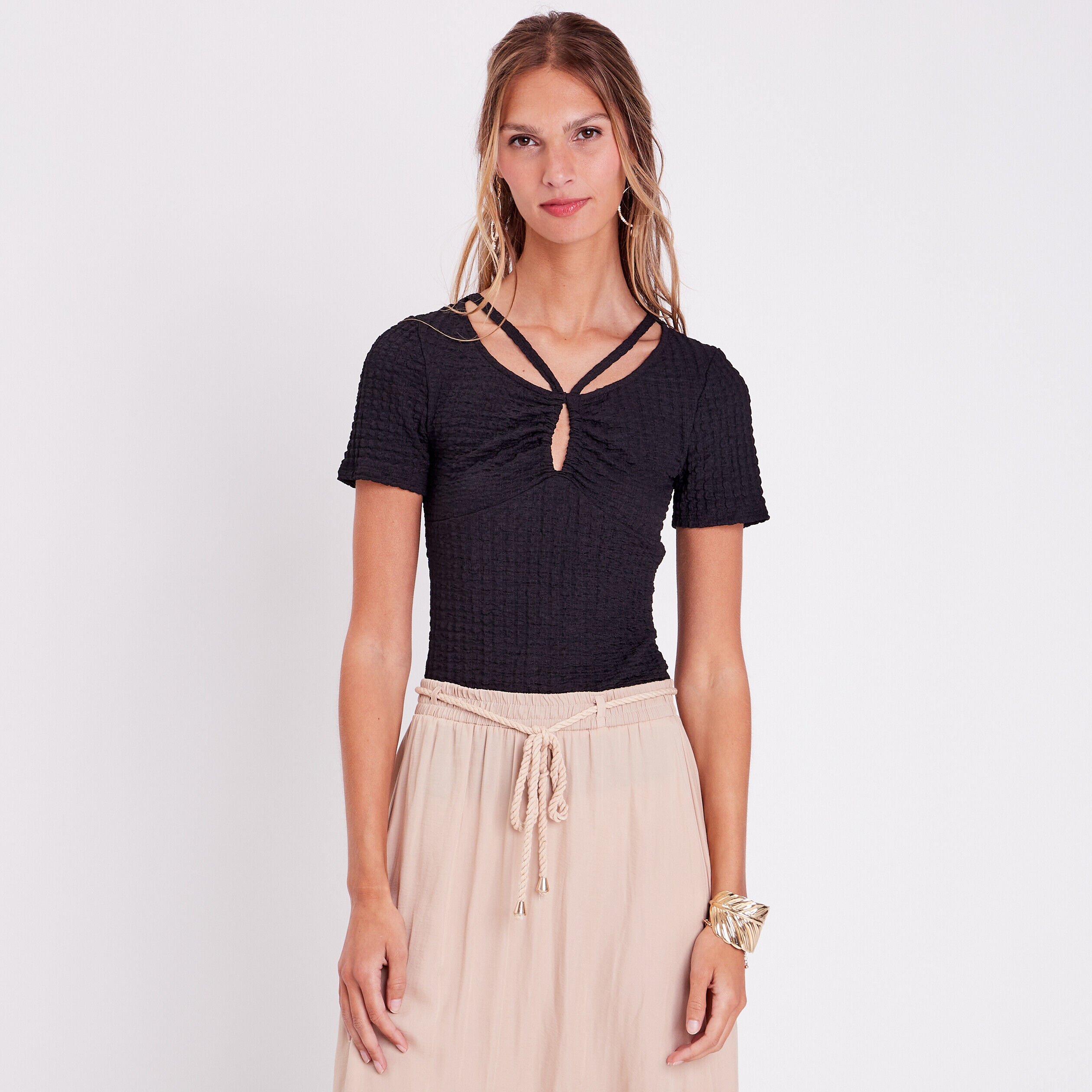 T-shirt manches courtes noir femme | Cache Cache