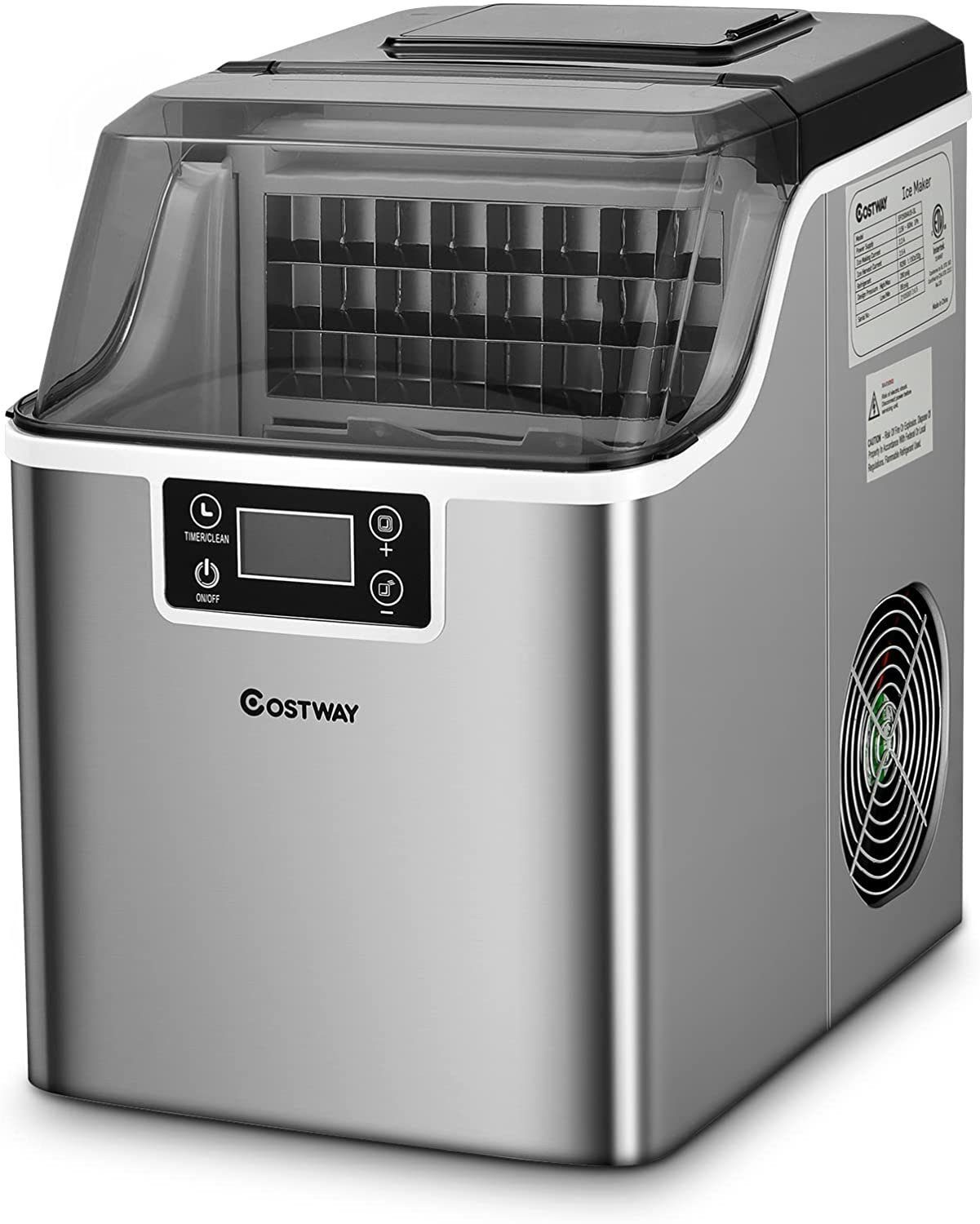 COSTWAY Eiswürfelmaschine, 24 Eiswürfel in 15min, 18kg 24 H, 3,2L Wassertank