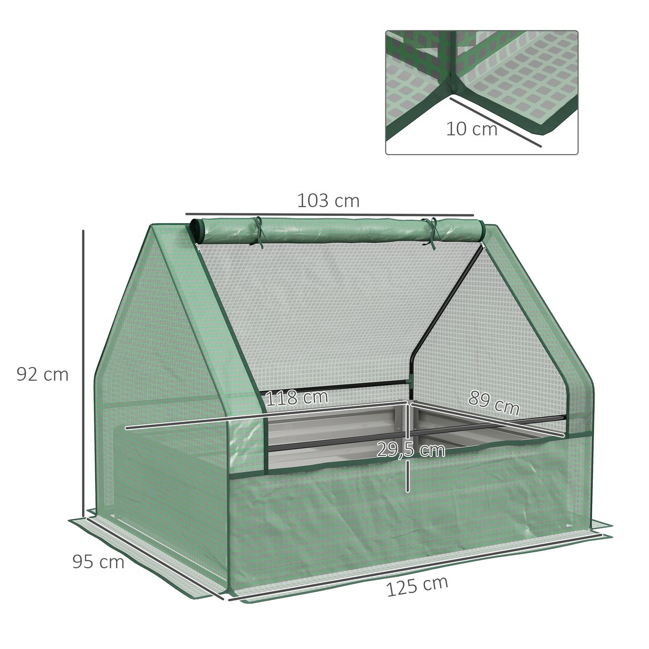 Outsunny Foliengewächshaus Frühbeet Gewächshaus mit Rollfenster Stahl Grün