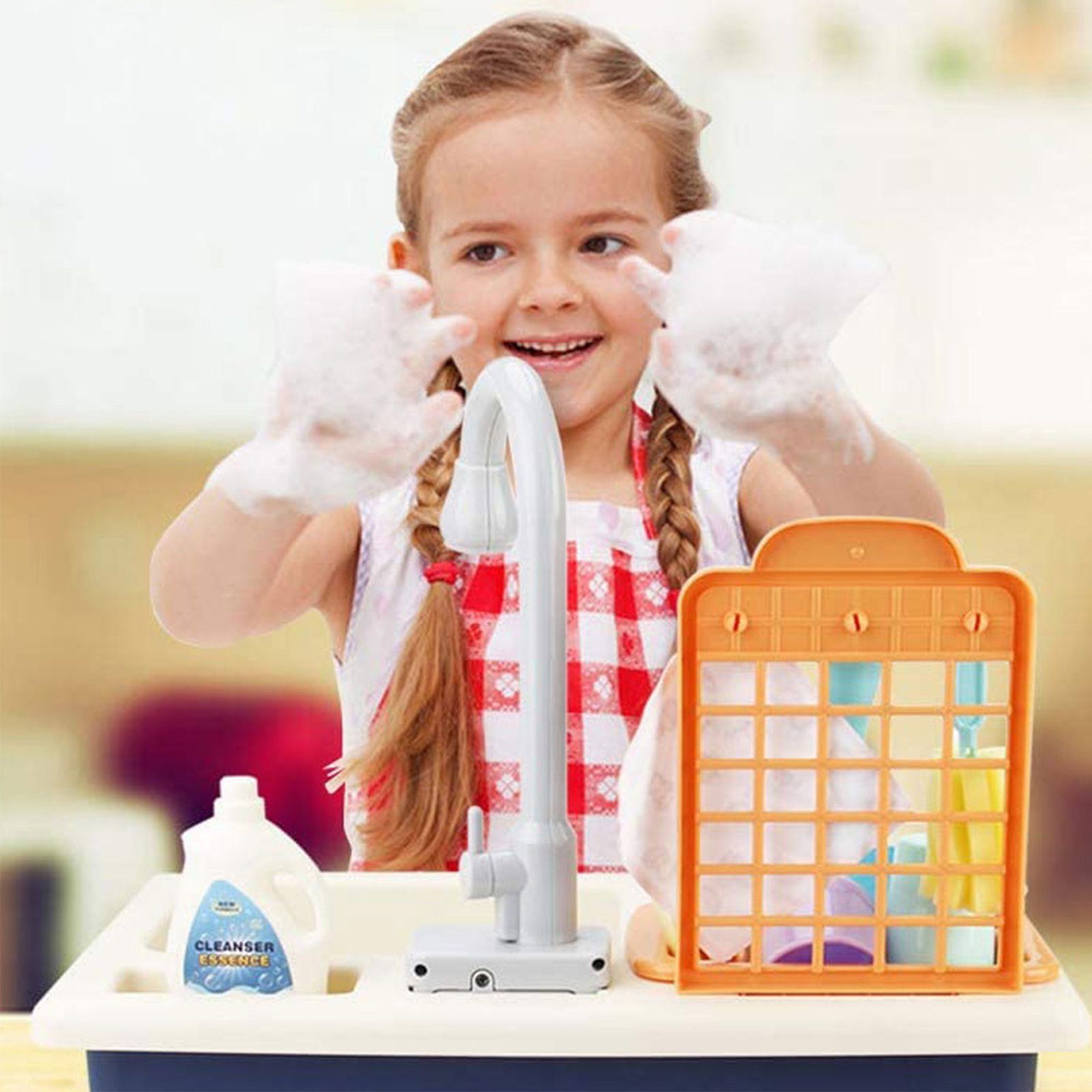 LBLA Lernspielzeug Küchenspüle Spielzeug Set mit Wasserkreislauf Geschirrspüler, Küchenspielset mit Geschirr Gemüse Obst Weihnachtsgeschenk für Kinder