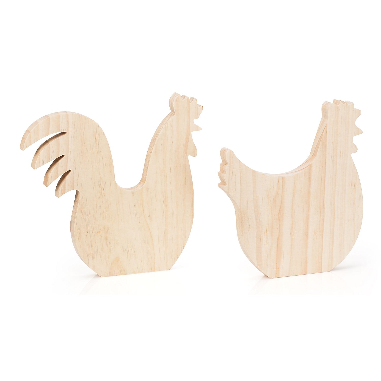 Huhn und Hahn aus Holz, 25,5 cm und 24,5 cm, 2 Stück