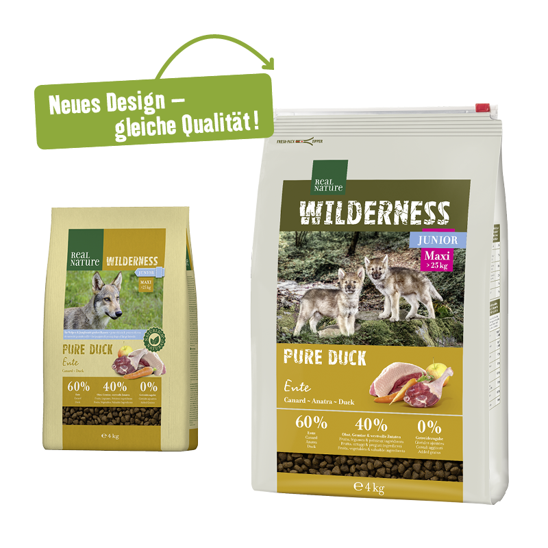 REAL NATURE Hundetrockenfutter REAL NATURE WILDERNESS Maxi Junior Pure Duck 4 kg