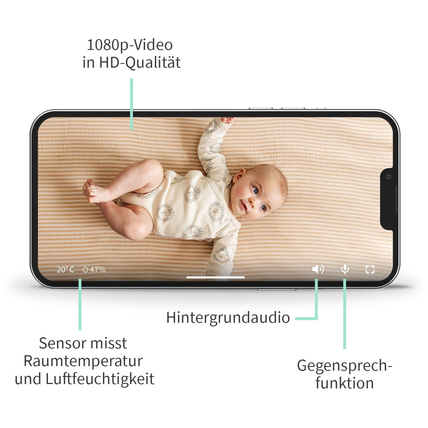 Owlet Baby Care DE Babyphone, HD Kamera 2: inkl. Raumtemperatur- und Luftfeuchtigkeitsmesser