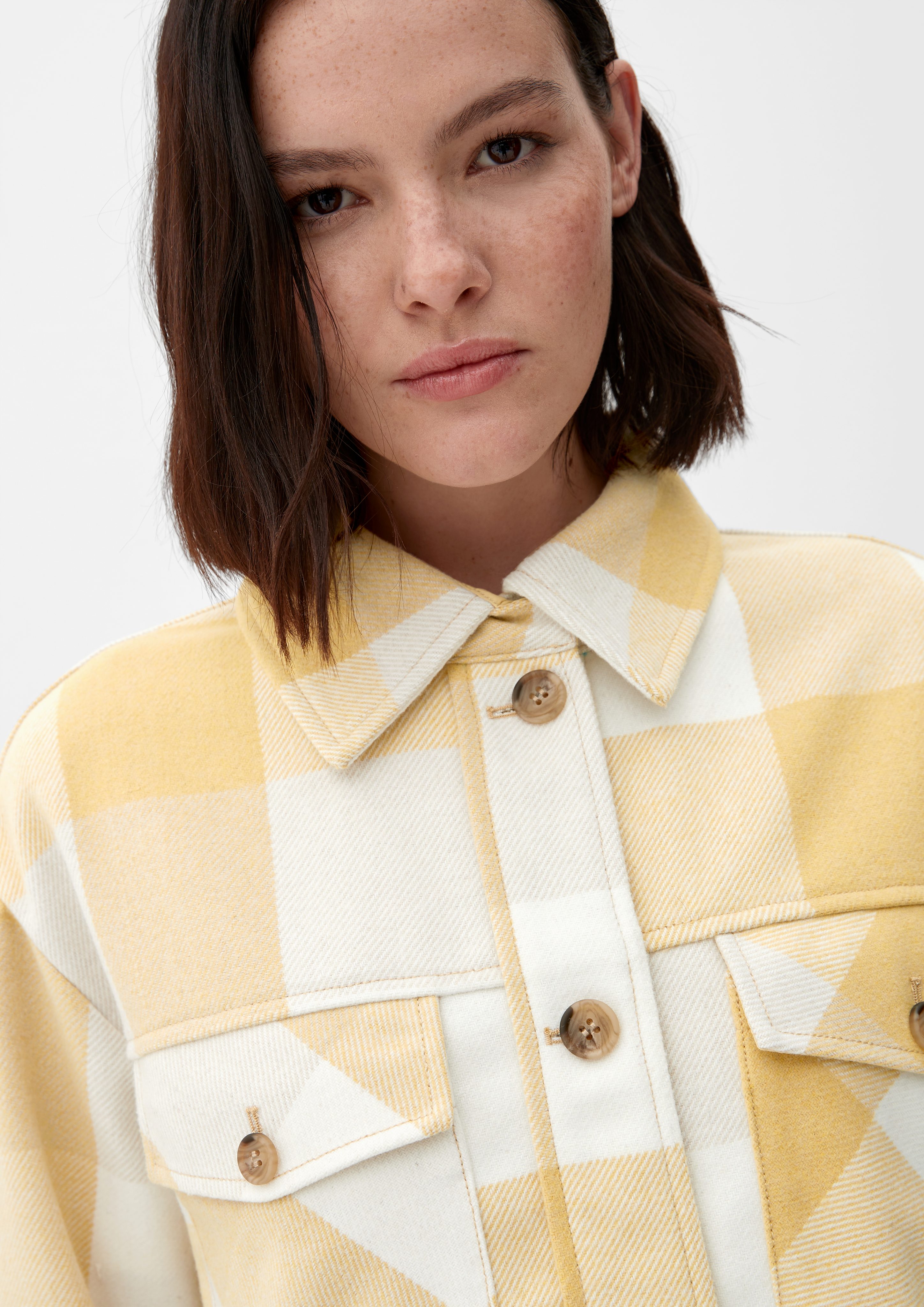 s.Oliver Jackenblazer Langes Hemd mit Karo-Muster Label-Patch