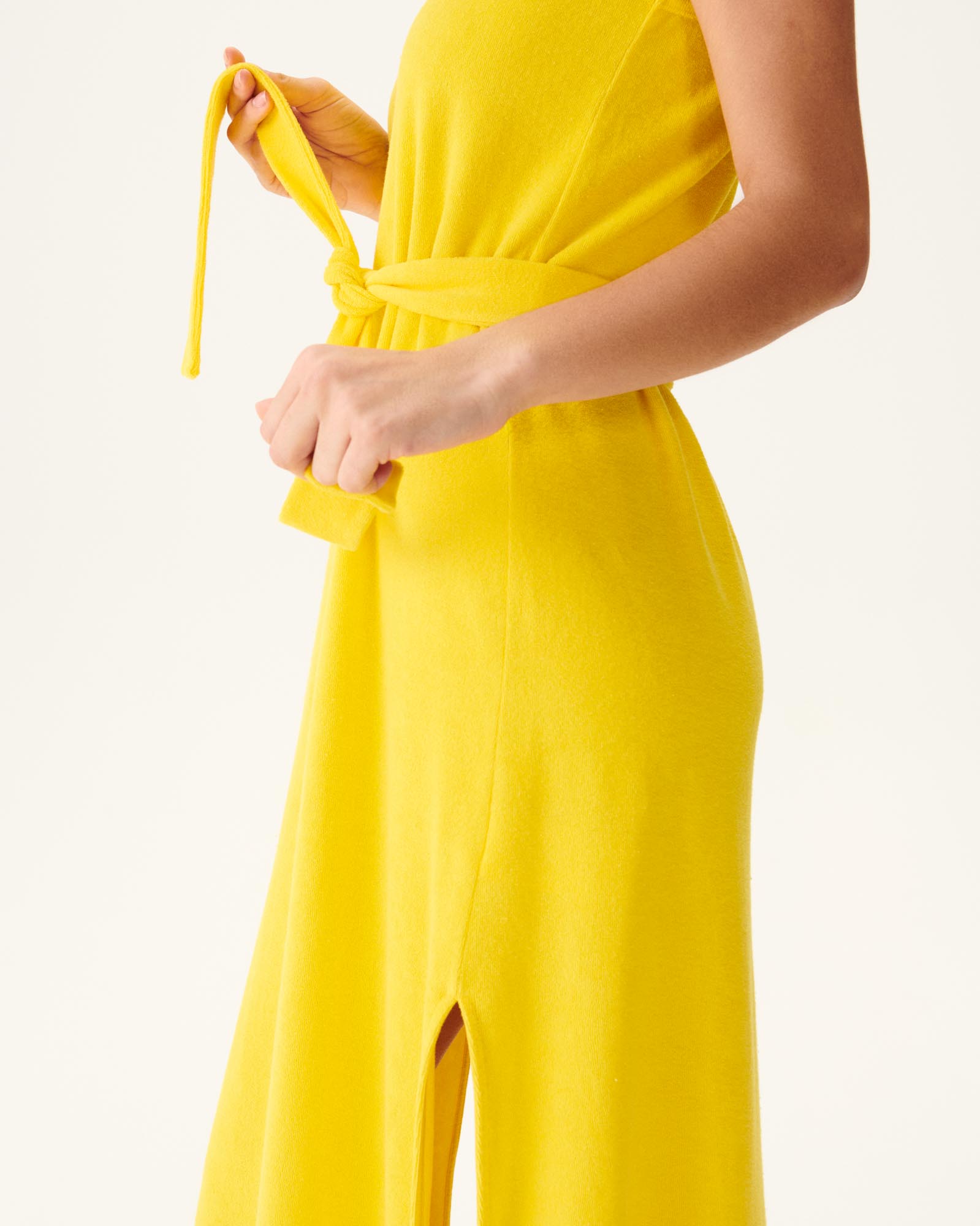 Robe longue ceinturée éponge Citron Ibiza