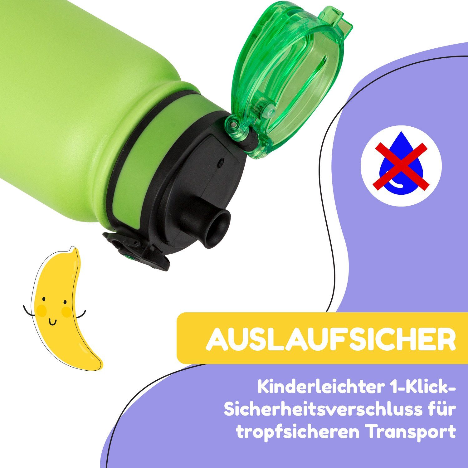 Klarstein Trinkflasche Wakaba Thermosflasche 550ml, Kinderflasche 550 ml Kindergarten Outdoor Schule Sport
