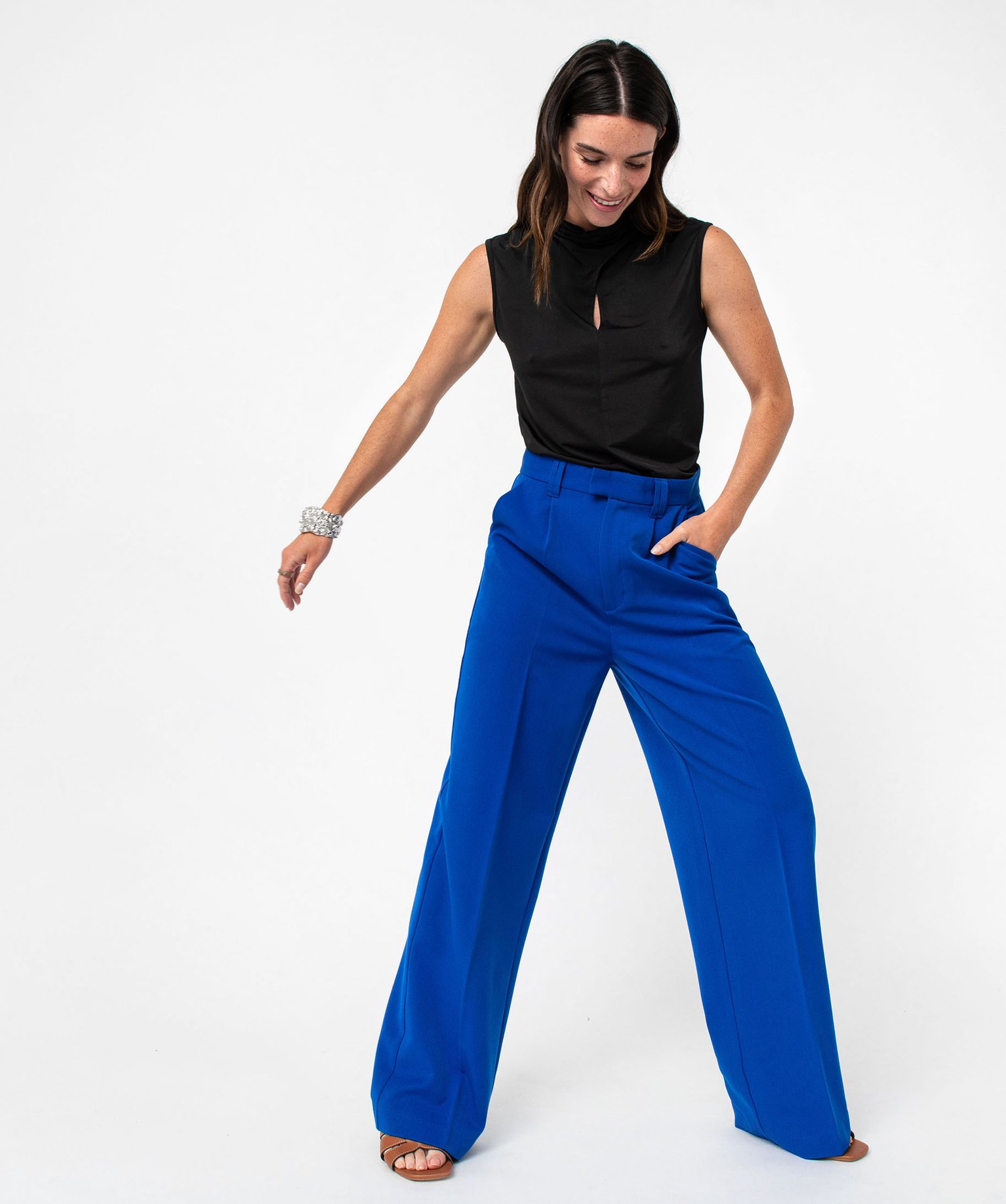 Débardeur décolleté fantaisie en matière extensible sati... noir | GEMO
