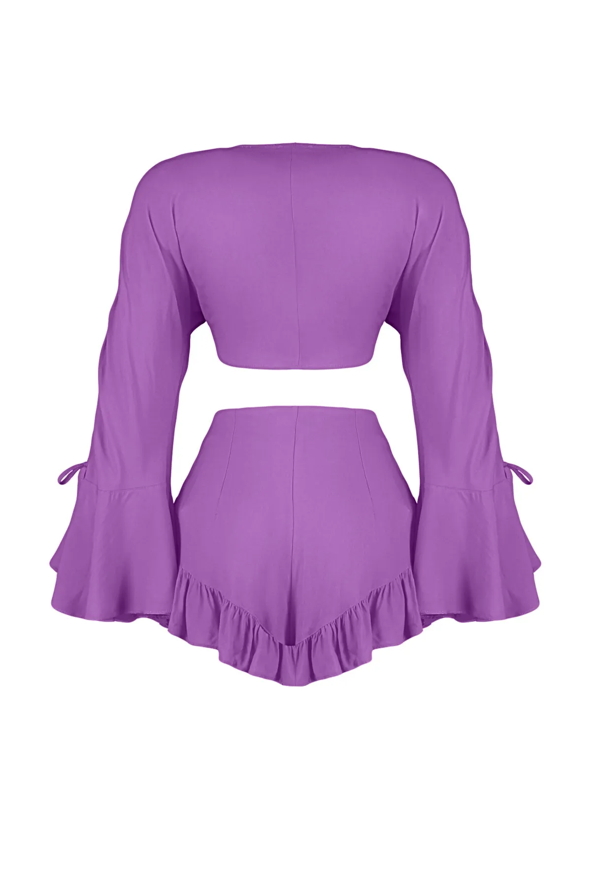 Trendyol Collection  Lila gewebtes Rüschenblusen-Shorts-Set TBESS23AU00128