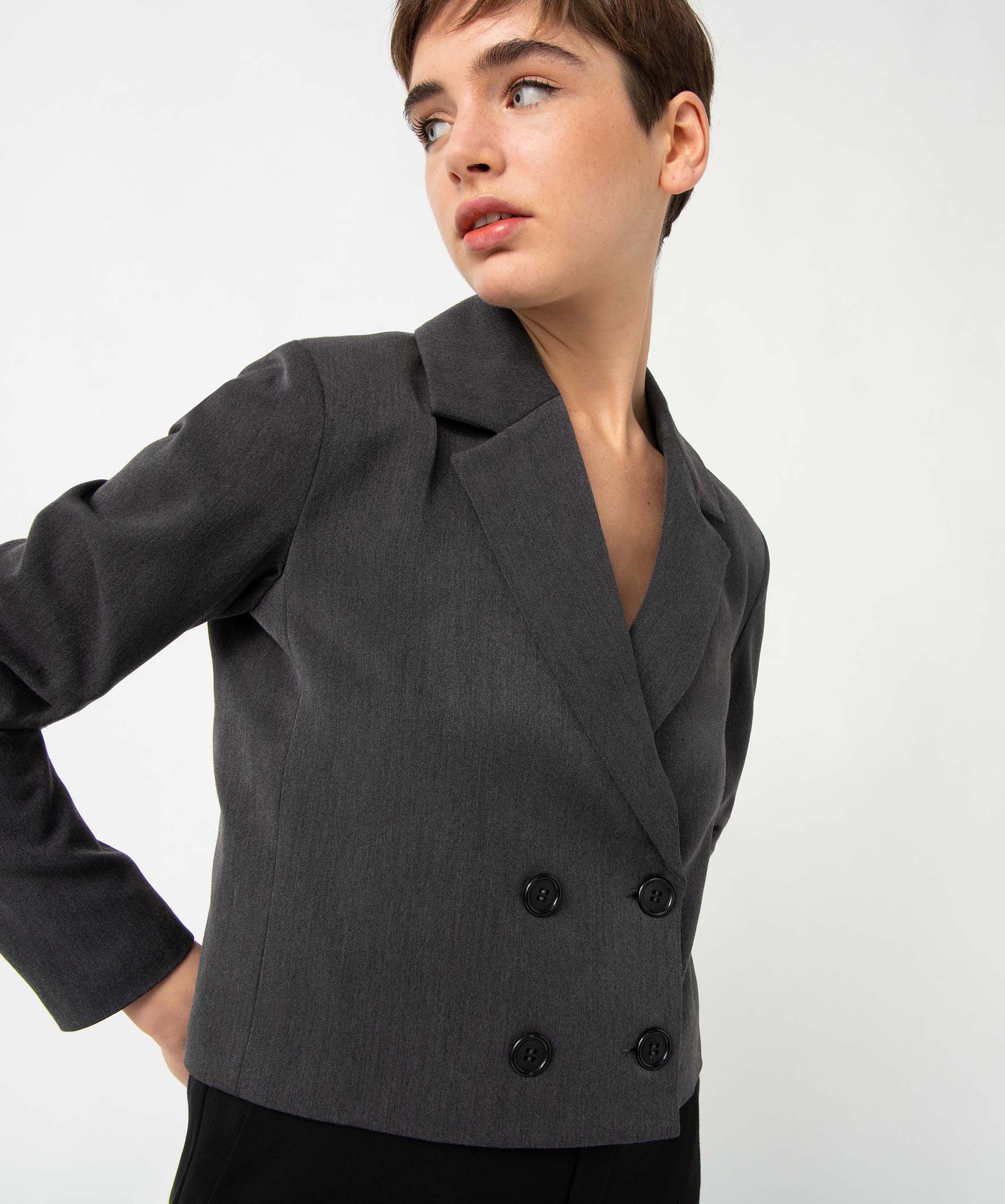 Veste femme coupe courte fermeture croisée gris | GEMO