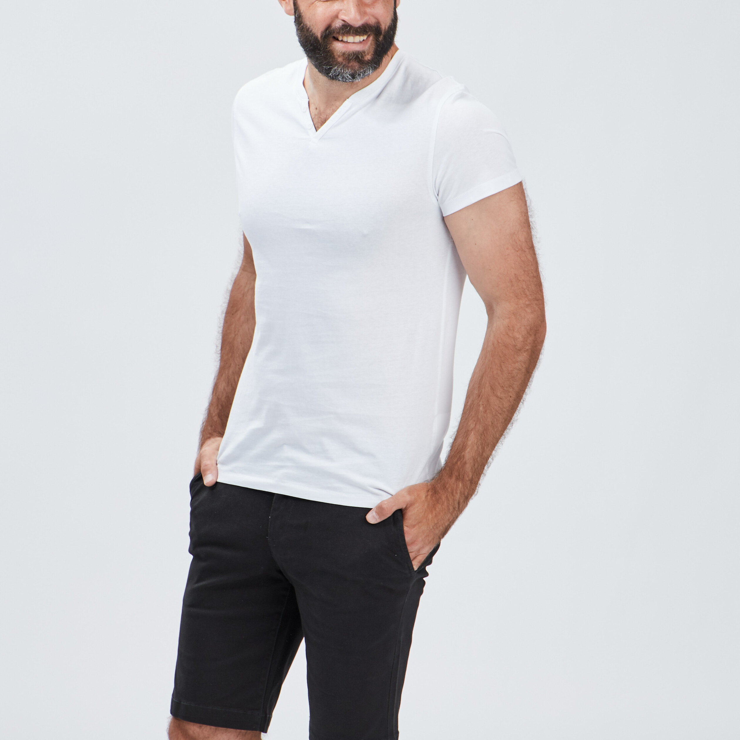 T-shirt manches courtes col tunisien blanc homme | La Halle
