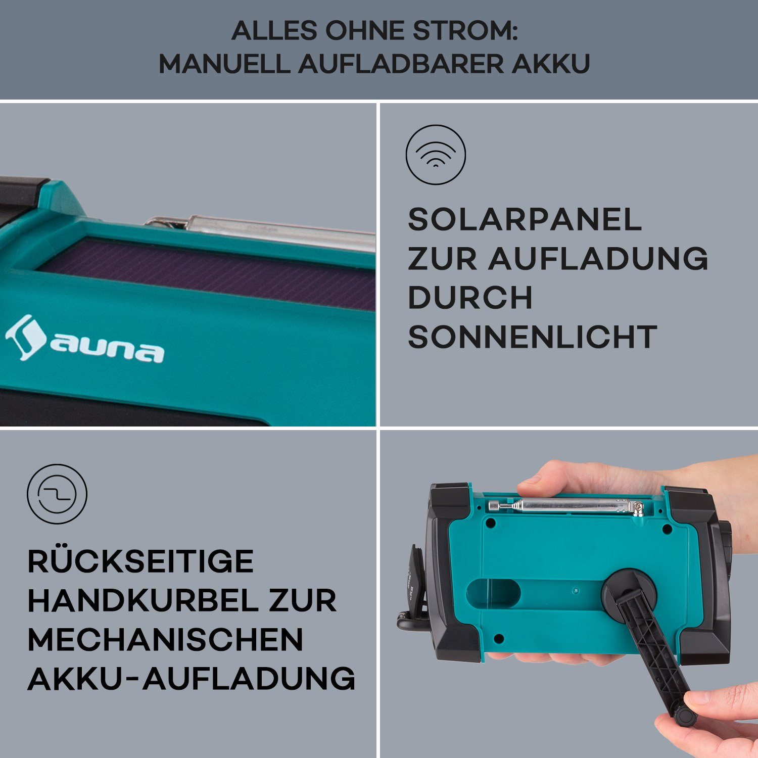 Auna Patagonia DAB+ Radio (DAB / DAB+ und FM-Radio, Outdoor Radio Solar Akku -Aufladung)
