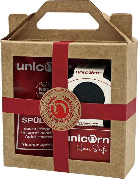 unicorn Mini Geschenk-Set Haarseife, Spülung & Seifendose Haarpflegeset