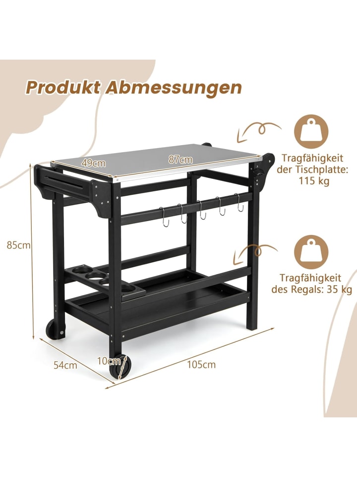COSTWAY Grillwagen HDPE in Schwarz günstig kaufen onesize