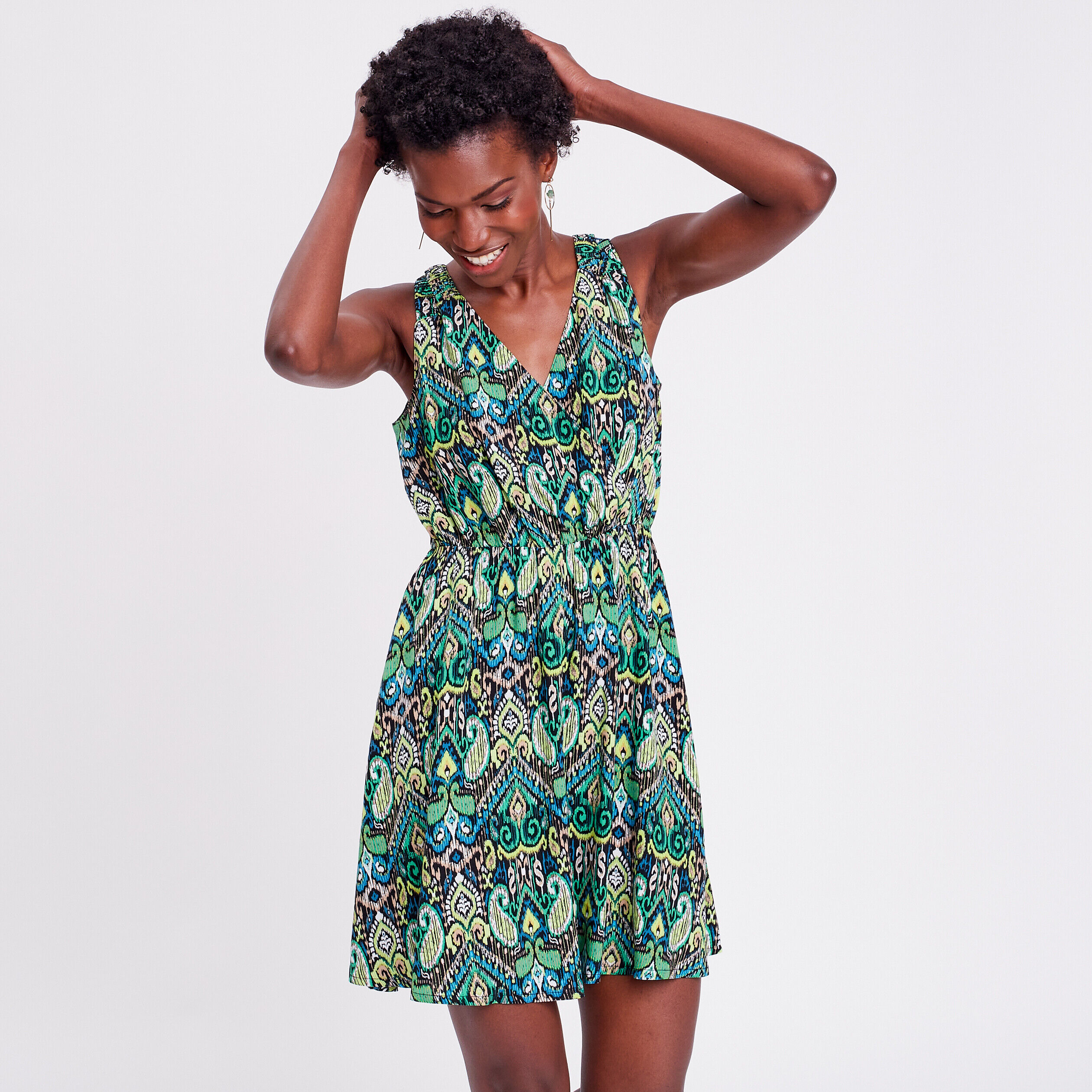 Robe évasée avec bretelles noir femme | Cache Cache