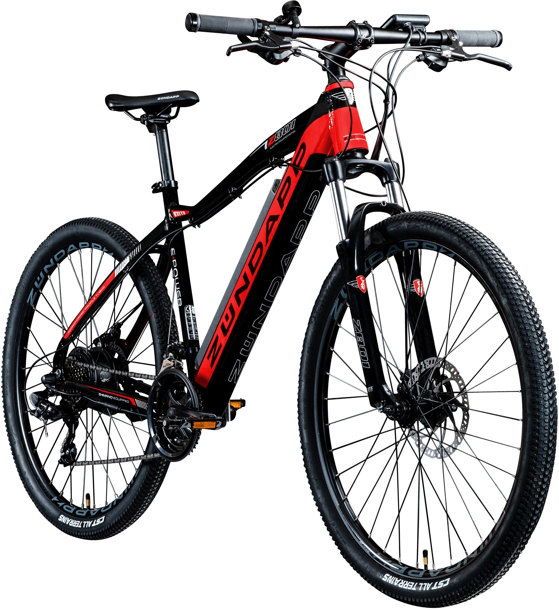 Zündapp E-Bike Z801, 21 Gang Shimano Tourney RD-TY300 Schaltwerk, Kettenschaltung, Heckmotor, 418 Wh Akku