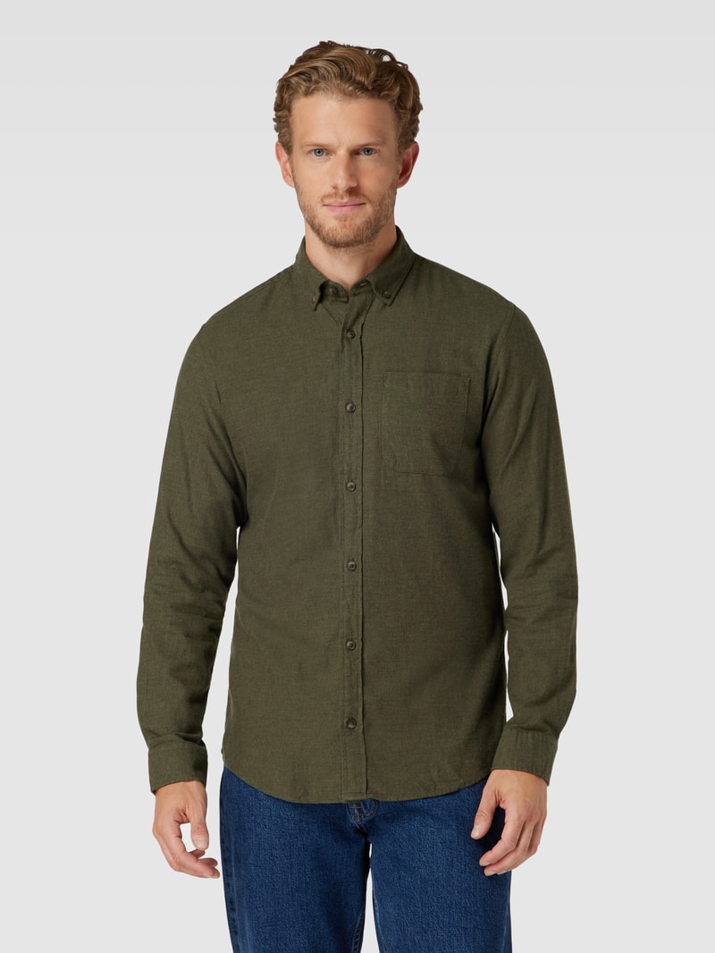Regular Fit Freizeithemd mit Button-Down-Kragen Modell 'CLASSIC' in olivgrün meliert
