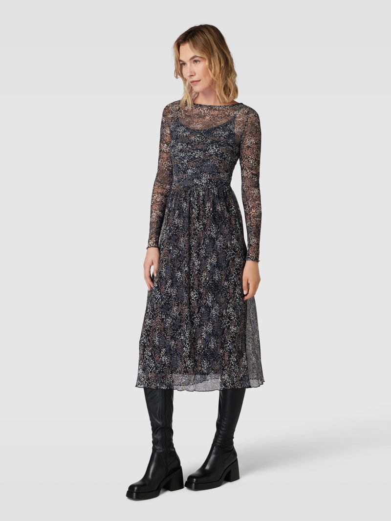 Midikleid aus Viskose mit Allover-Muster in schwarz