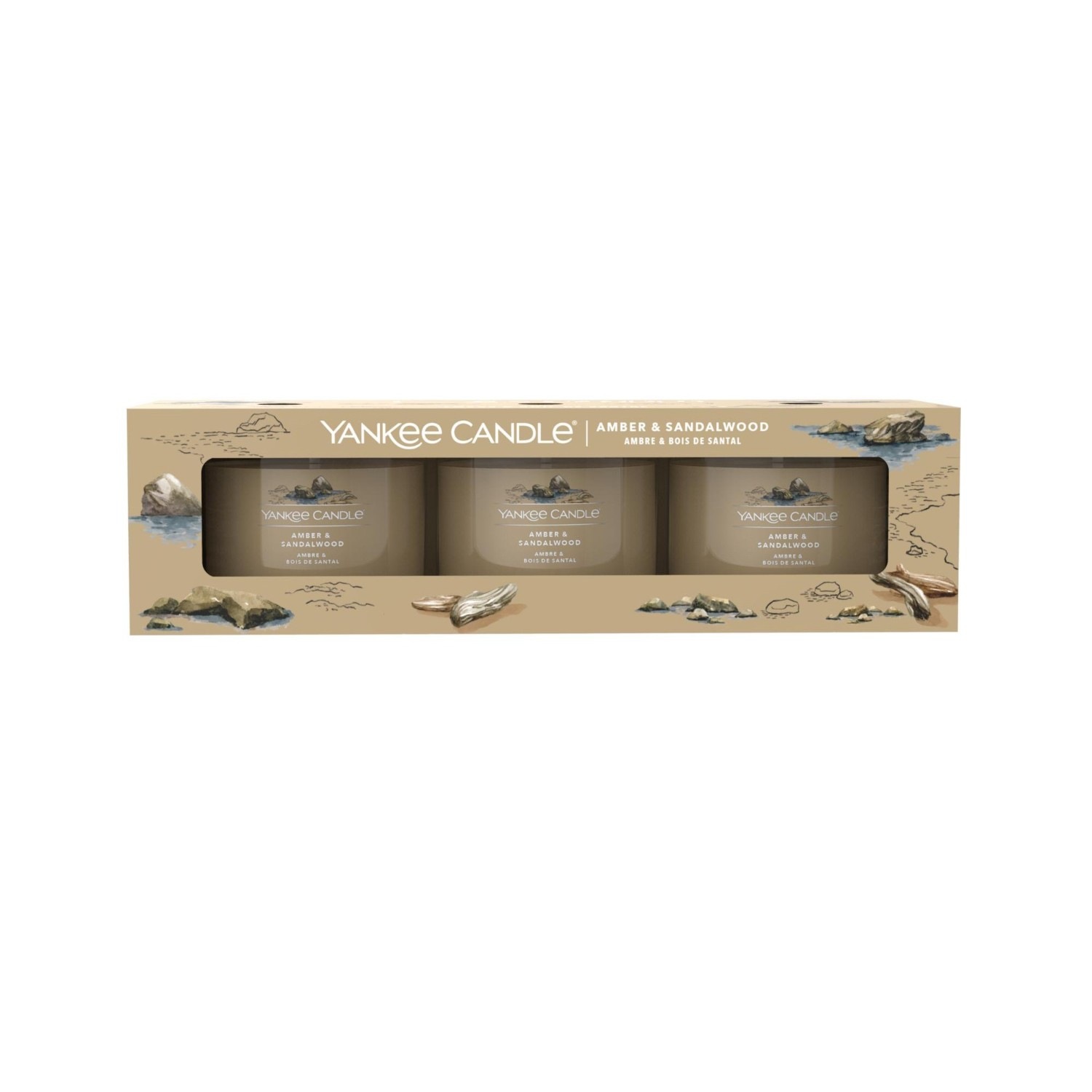 3 Pack Glasvotivkerze Amber & Sandalwood