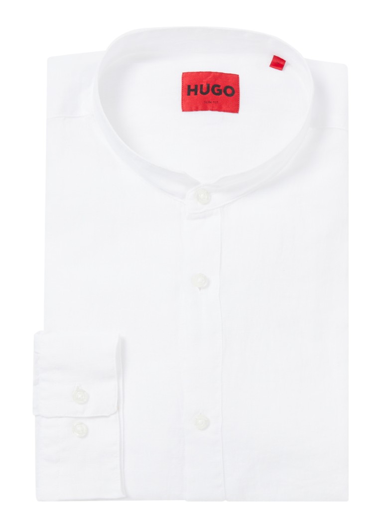 Lanena srajca HUGO BOSS Elvory slim fit z žepom na prsih