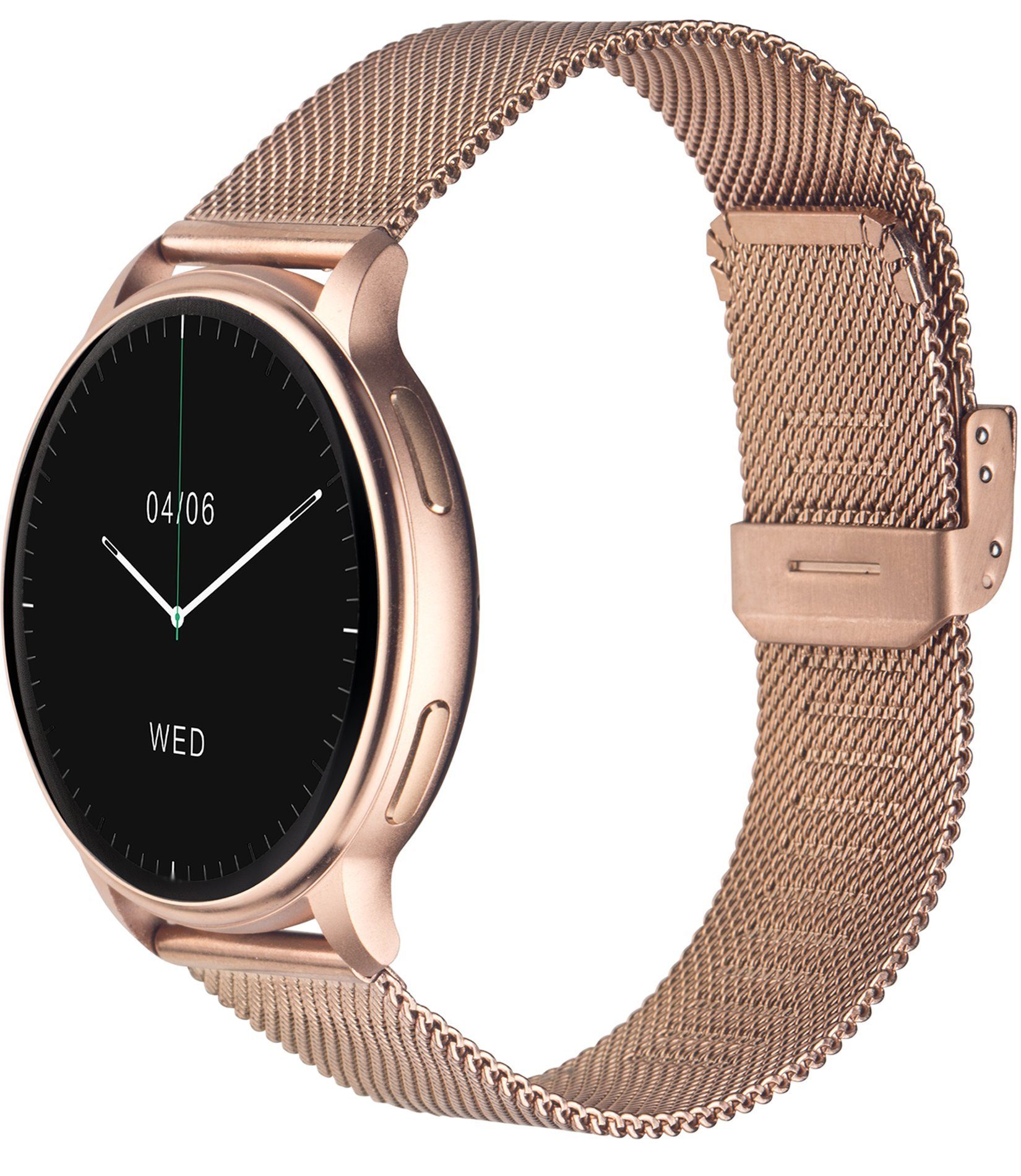 Levowatch F2 Damen Smartwatch (3,3 cm/1,3 Zoll, Android / iOS), Telefonie, Thermometer, inkl. Wechselarmband, Alu-Umrandung, Echtzeit-Puls, Hochauflösend 392dpi, Musiksteuerung, 2x Armbänder