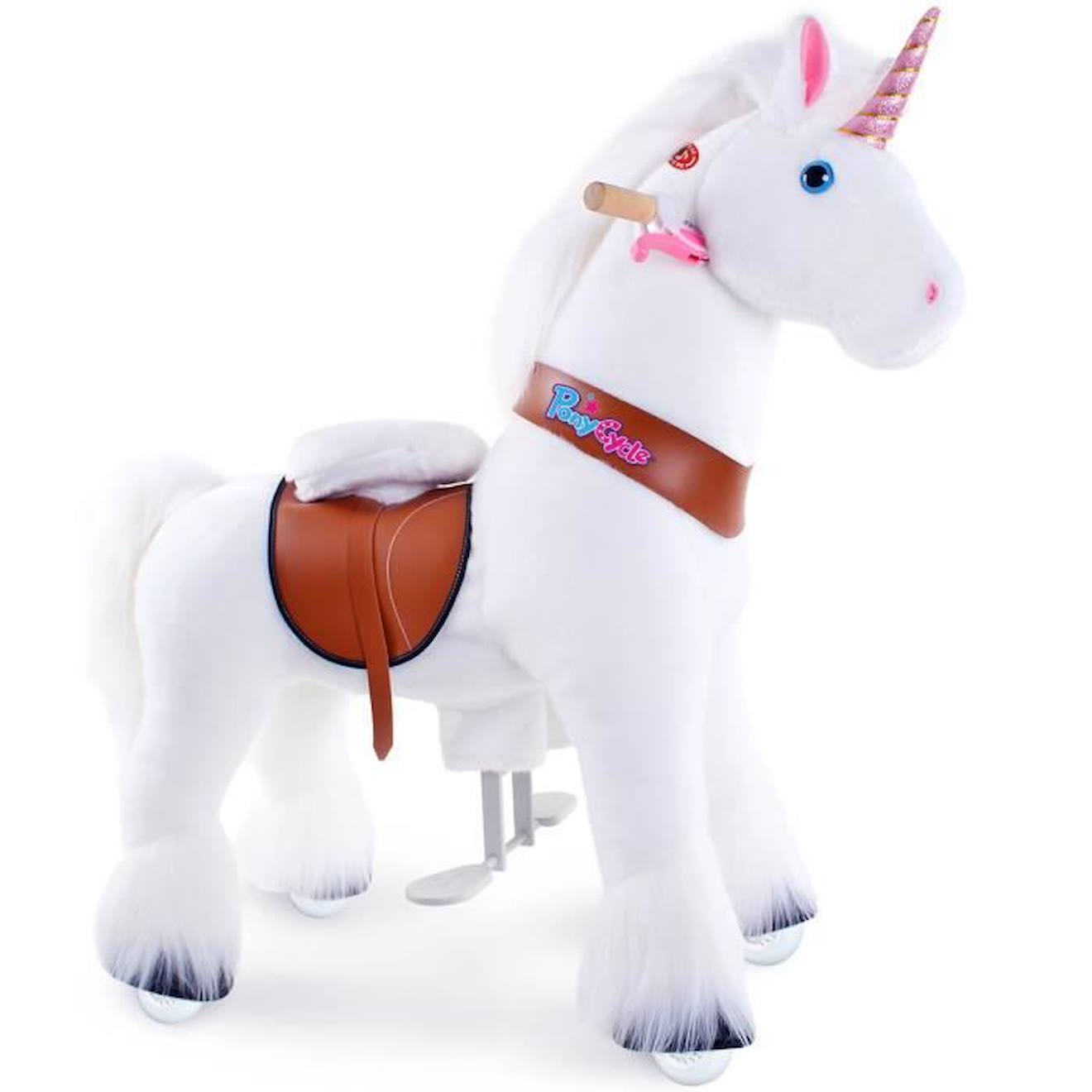 PonyCycle Modèle U Animal qui marche Peluche licorne blanche à roulettes avec frein Taille 4 pour les 4-9 ans Ux404 blanc