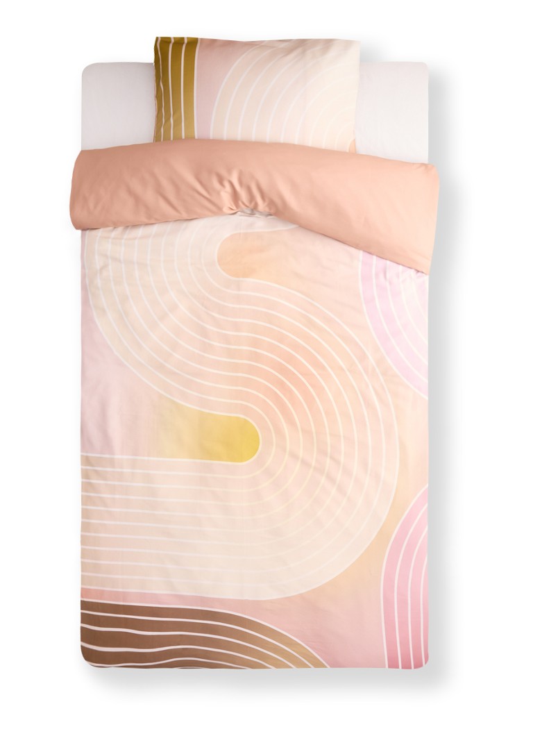 Housse de couette BeddingHouse Dutch Design Curves Coral en satin de coton biologique 220 fils/cm² - taie d'oreiller incluse