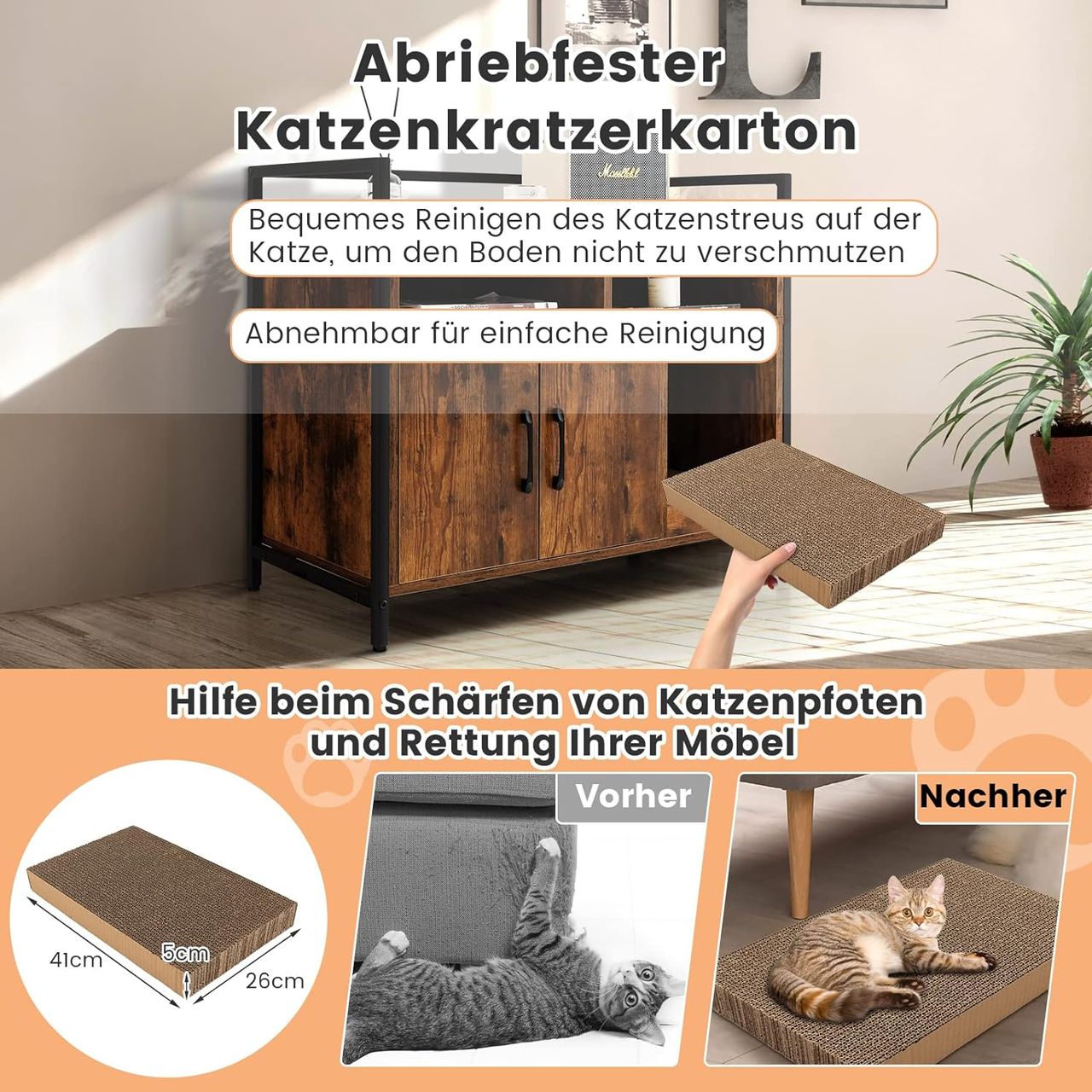 Costway Katzenschrank Katzentoilette mit Doppeltüren & Kratzunterlage
