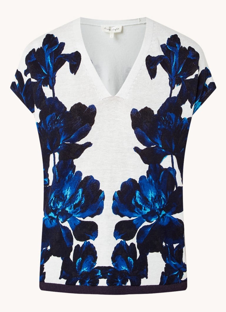 Phase Eight Mia fine-knit top in linen blend with floral print