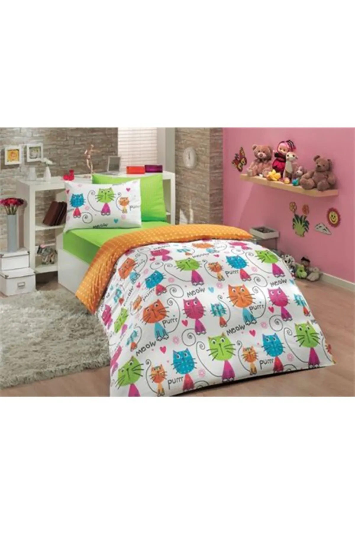 Hobby  Einzelbettbezug-Set aus Popeline, Meow Orange