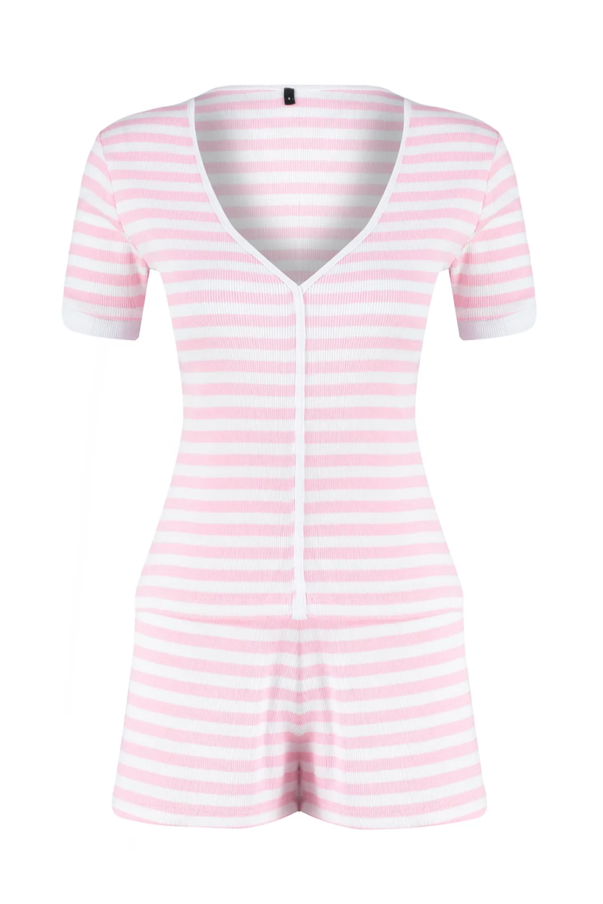 Trendyol Collection  Rosa gestreiftes Cord-Strick-Pyjama-Set aus Baumwolle THMSS24PT00095