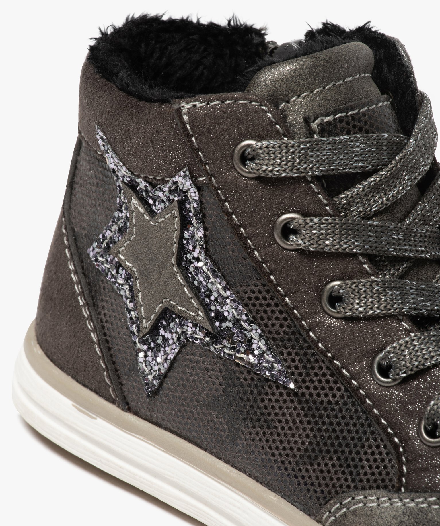 Baskets fille semi-montantes avec étoile pailletée gris | GEMO
