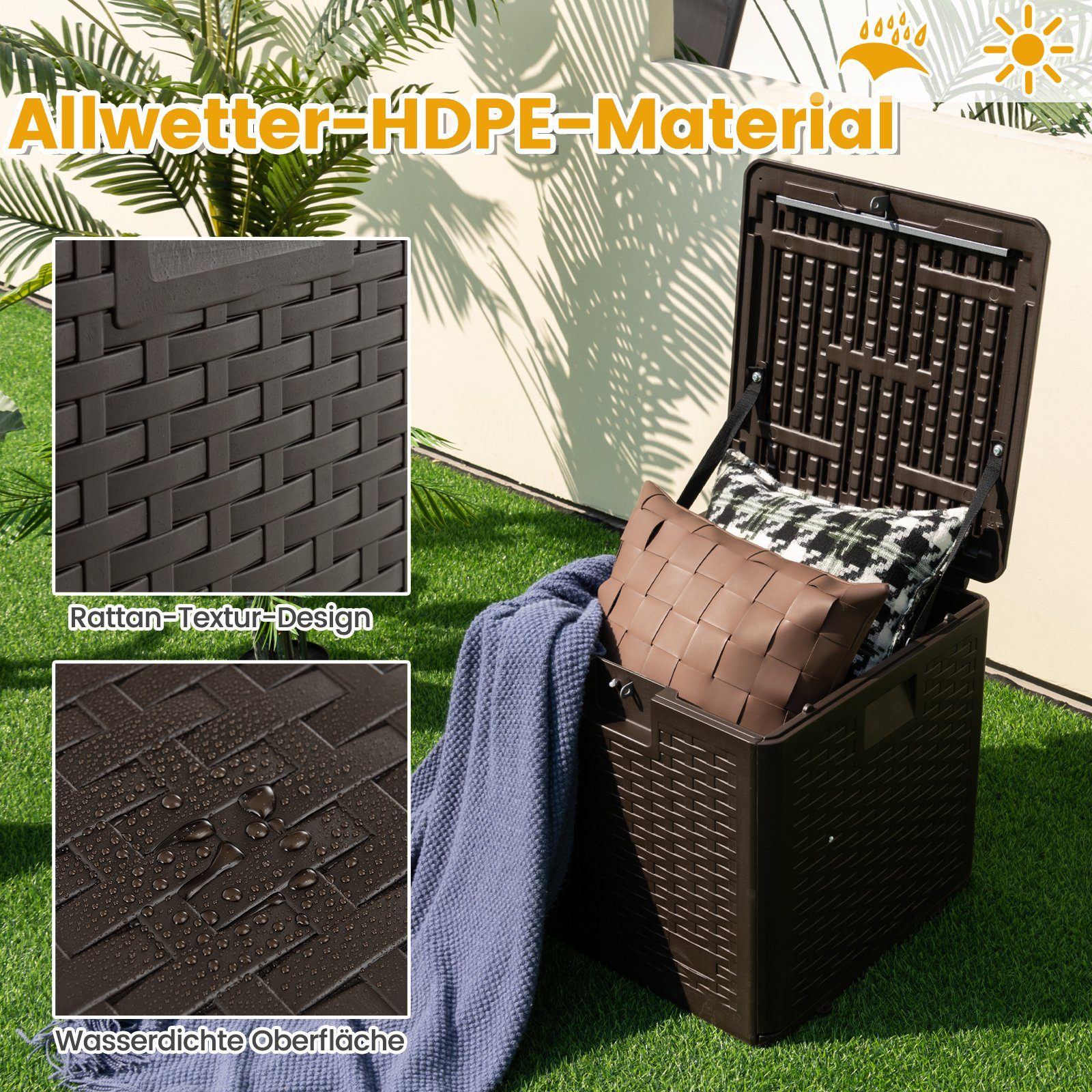 COSTWAY Auflagenbox Truhe, 106 L, abschließbar, 52 x 51 x 51 cm