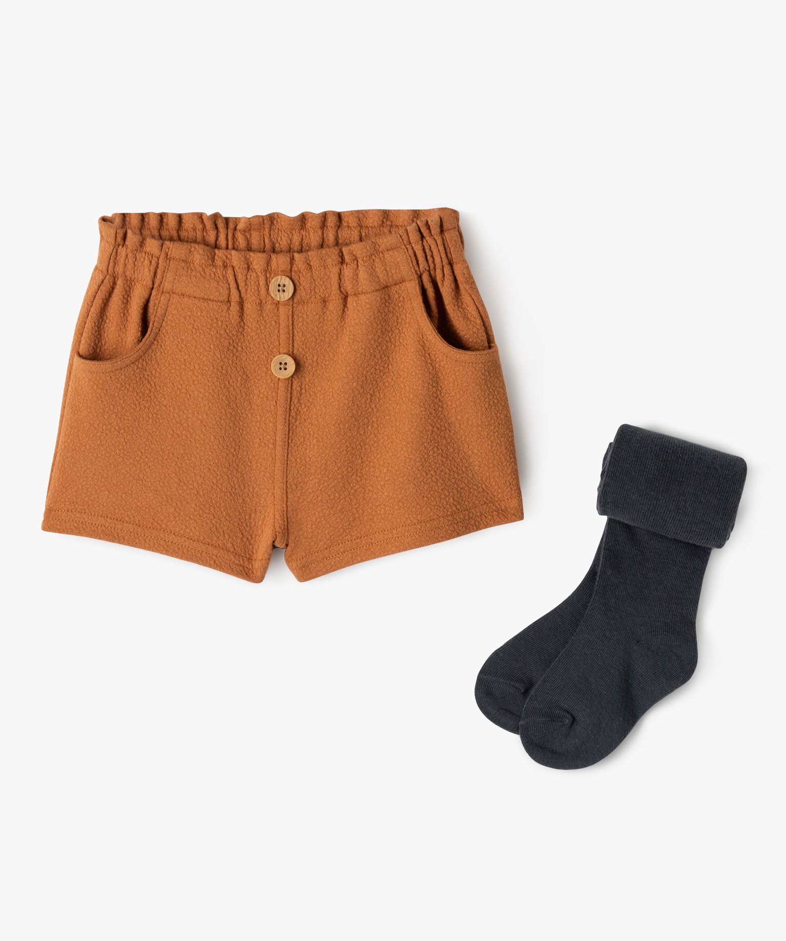 Ensemble bébé fille 2 pièces : short et collants chauds camel | GEMO