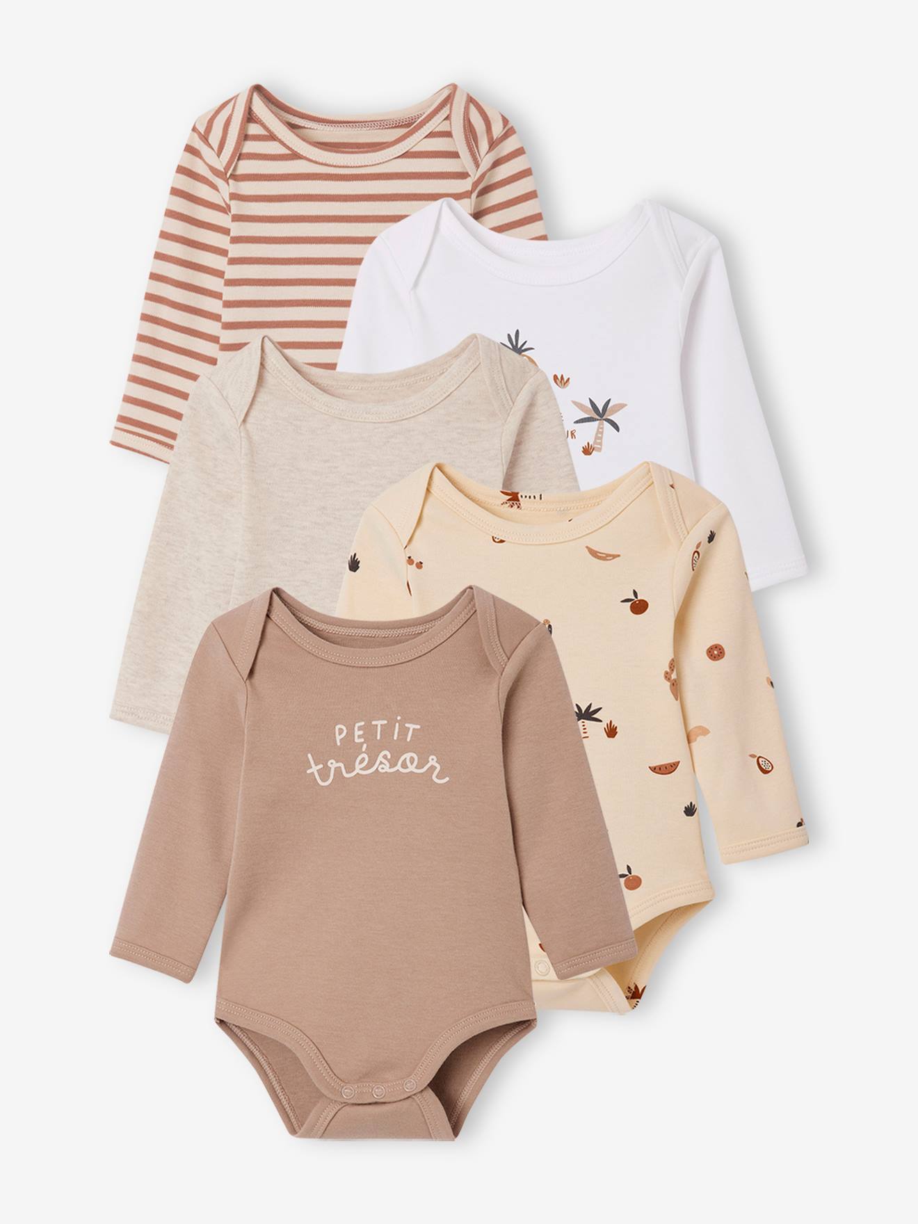 Lot de 5 bodies manches longues bébé emmanchure US cappuccino