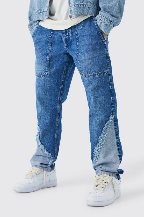 Lockere ausgefranste gespleißte Jeans in Mittelblau