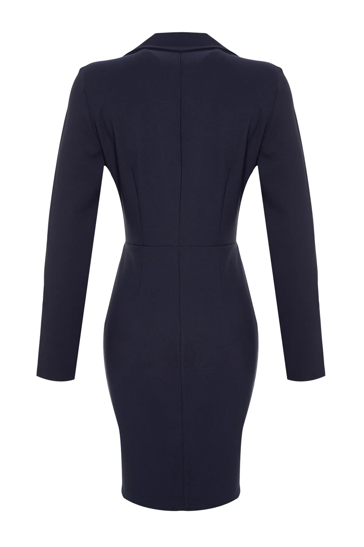 Trendyol Collection  Marineblaues gewebtes Minikleid mit tailliertem Kragen und detailliertem Schlitz TWOAW24EL00700