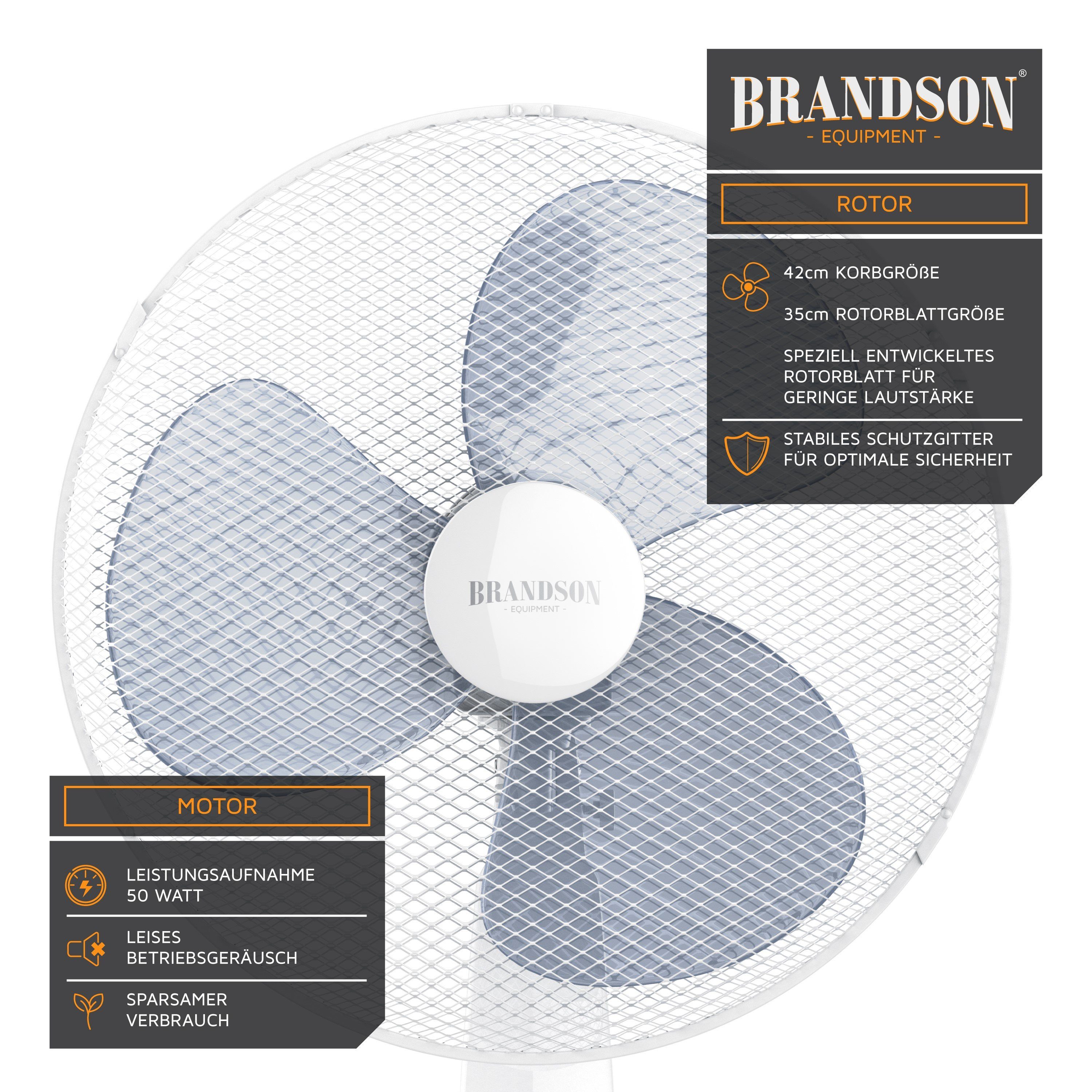 Brandson Standventilator, 42 cm Durchmesser, Standlüfter mit Fernbedienung, Neigbar 30°, 50W, Oszillation 80°