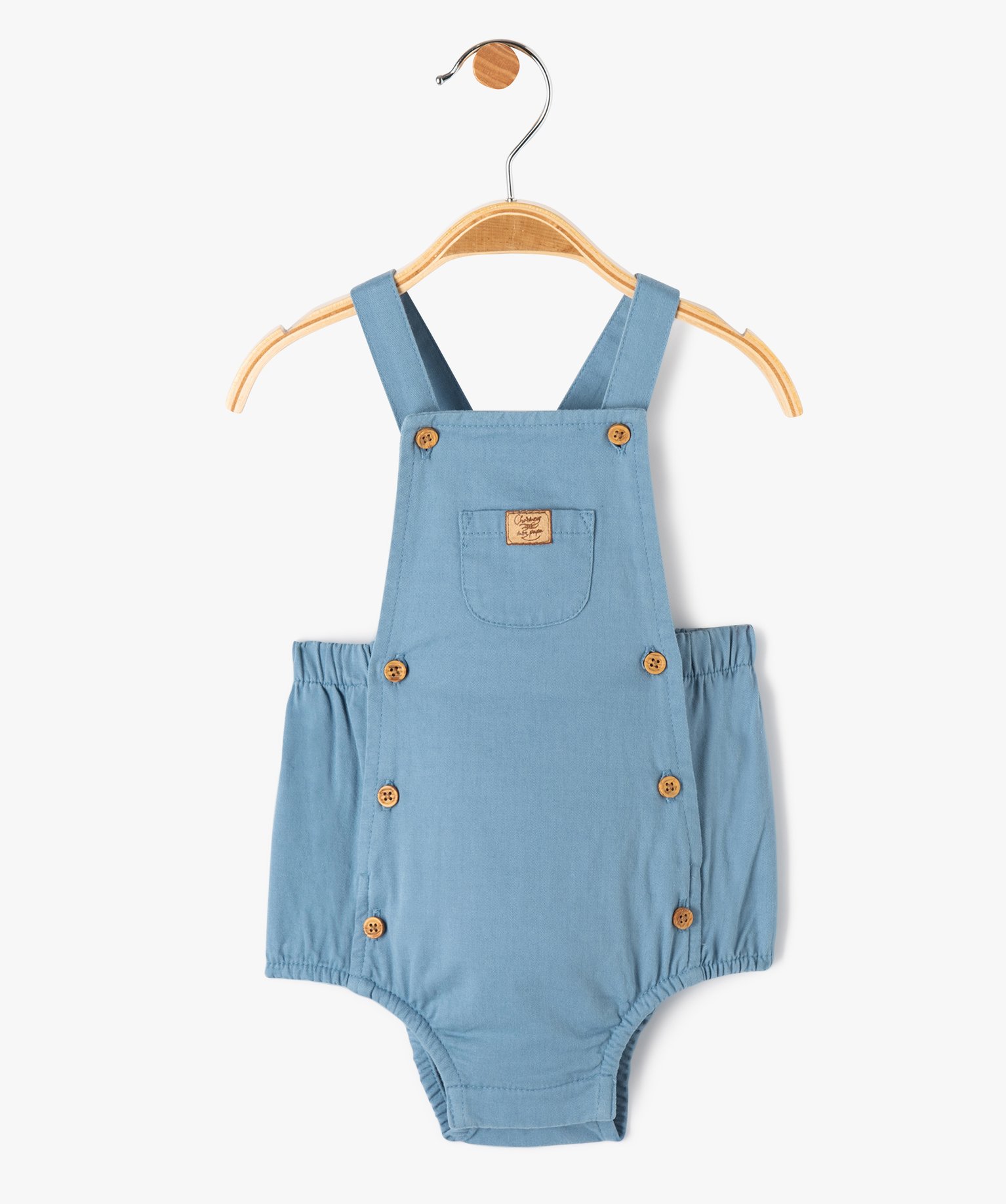 Combishort bébé à bretelles coupe barboteuse bleu | GEMO