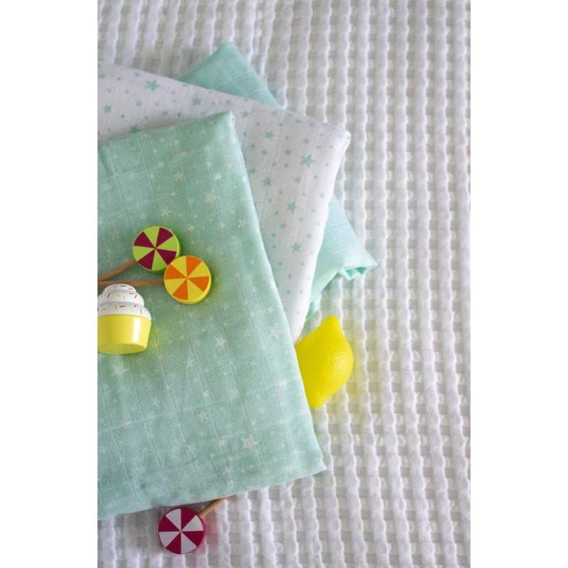 Set de 3 langes 100% Coton Bio motifs étoiles